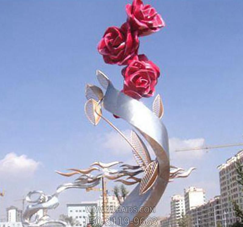 不銹鋼廣場景觀玫瑰花雕塑