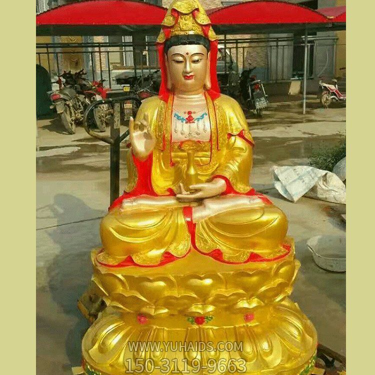 寺廟擺放玻璃鋼漆金觀(guān)音菩薩坐姿雕像雕塑