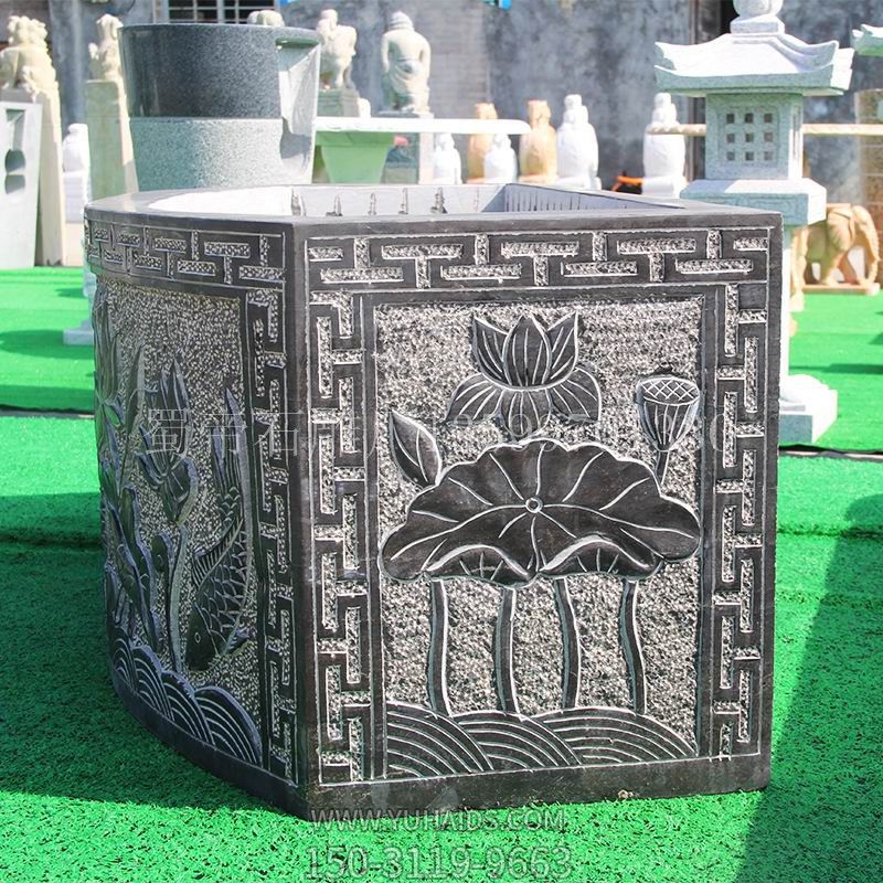 雕魚缸花盆青石仿古室內養魚池庭院裝飾水缸老石槽雕塑