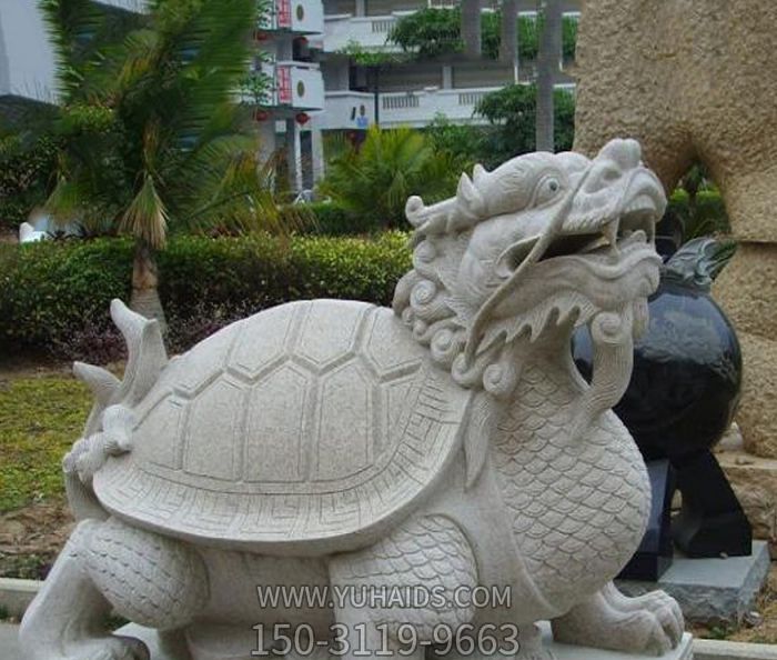 公園里擺放的漢白玉雕塑創意龍龜雕塑