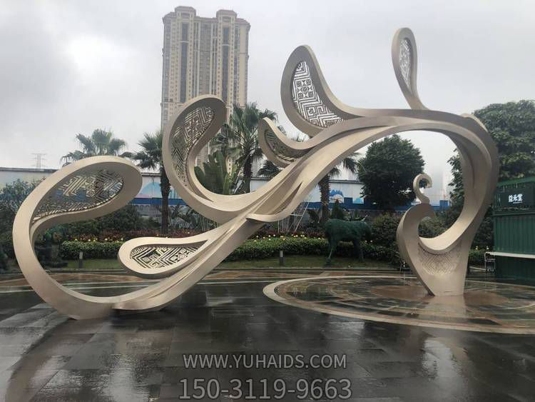 景區廣場藝術不銹鋼電鍍玫瑰金大型抽象鳳凰雕塑