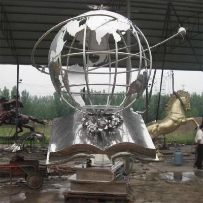 不銹鋼地球儀鏡面雕塑抽象書籍?dāng)[件校園廣場景觀小品