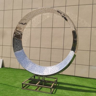 不銹鋼圓環創意景觀雕塑，鏡面打孔，可透光，可放大