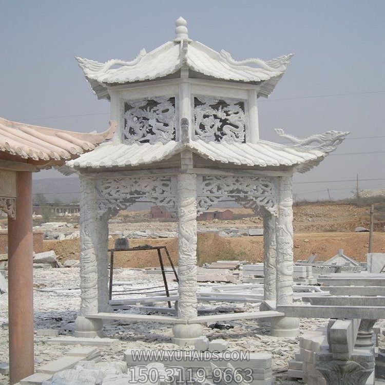 寺院戶(hù)外景觀(guān)大理石仿古雕刻龍紋涼亭雕塑