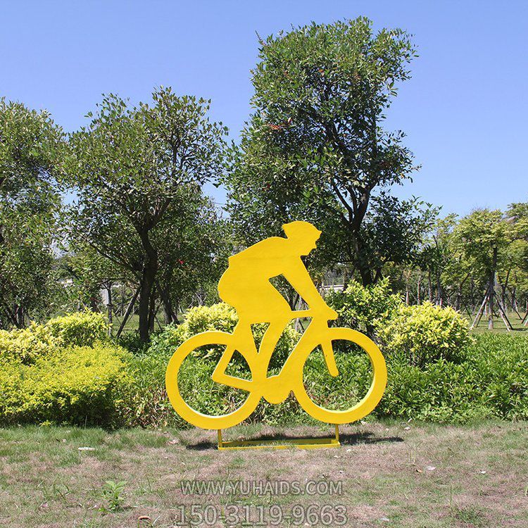 鐵藝剪影騎行人物，騎自行車(chē)雕塑