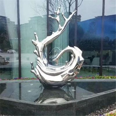 不銹鋼浪花雕塑，園林水景裝飾景觀擺件