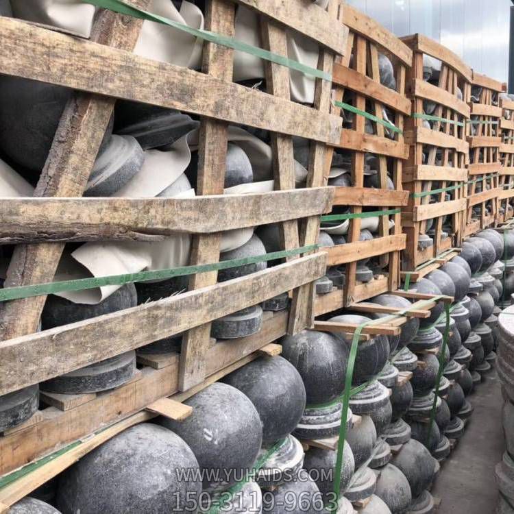 大理石芝麻灰雕刻阻車石球小區門口擺放石球墩雕塑