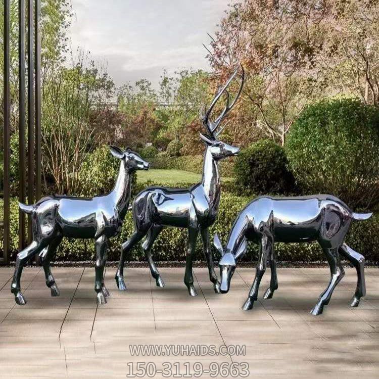 公園景區不銹鋼鏡面戶外酒店創意梅花鹿雕塑