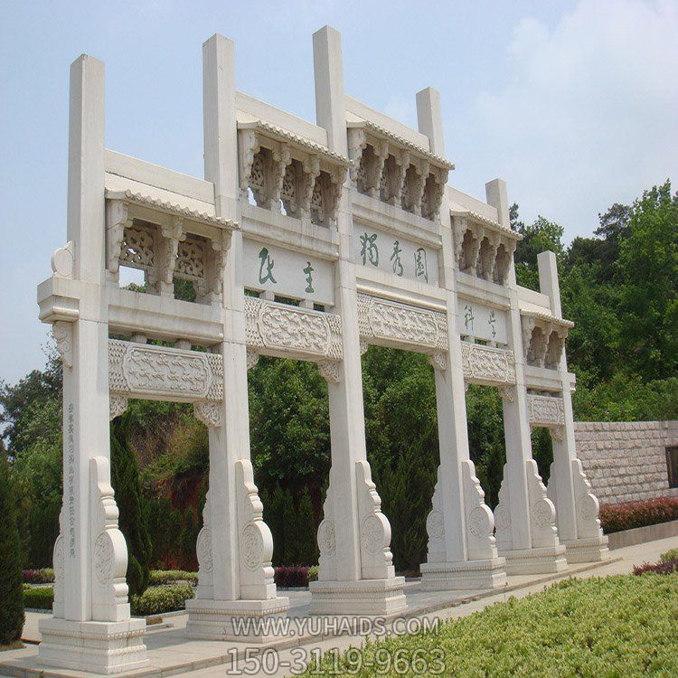 戶外園林城鎮(zhèn)大理石石雕多門(mén)石牌坊雕塑
