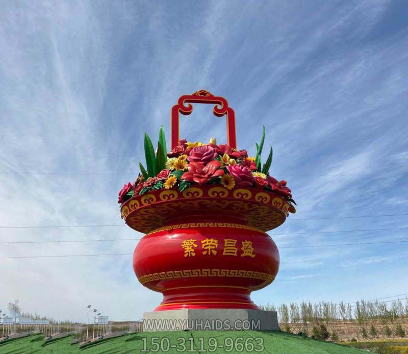 廣場(chǎng)戶外創(chuàng)意工藝玻璃花籃雕塑