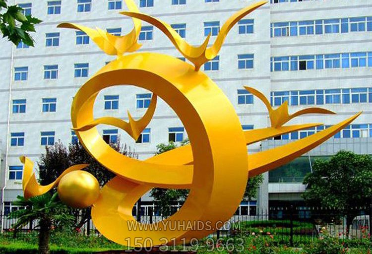 景區大型抽象不銹鋼和平鴿飛翔的和諧雕塑