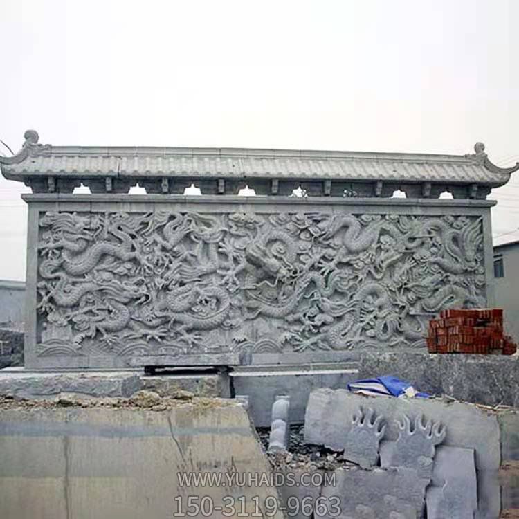 天然青石浮雕九龍壁畫(huà) 景點(diǎn)園林景觀墻照壁雕塑