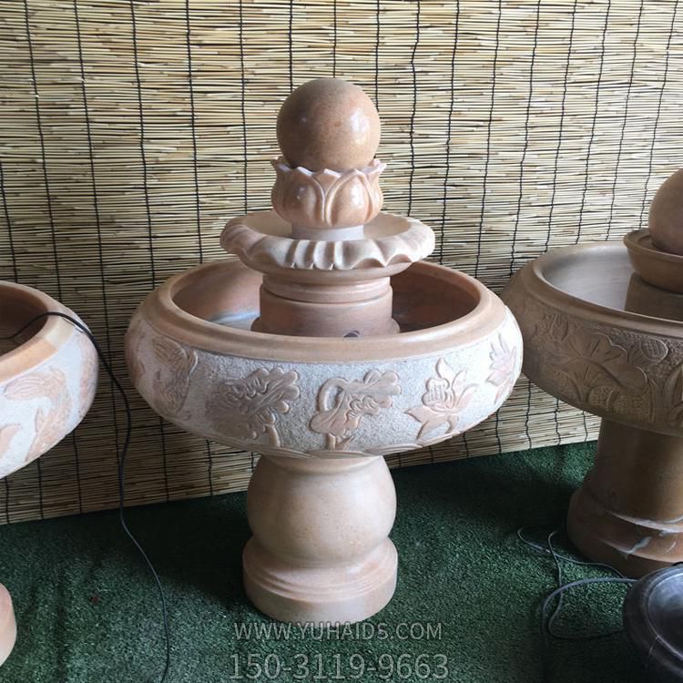 晚霞紅大理石風水球水缽，室內家用小型招財擺件雕塑