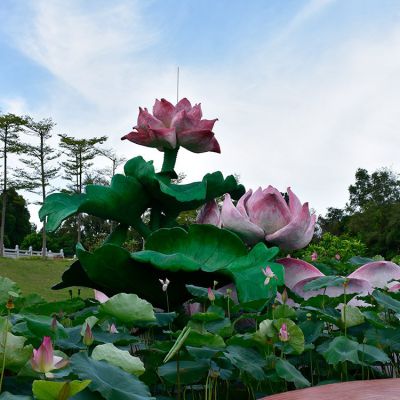 戶(hù)外池塘不銹鋼彩繪仿真荷花雕塑擺件