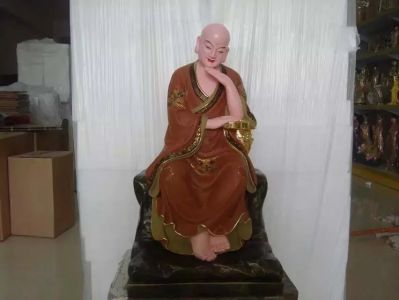 十八羅漢雕塑-玻璃鋼彩繪寺廟拖著下巴的十八羅漢雕塑