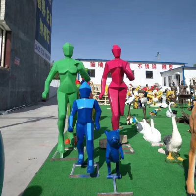 遠動景觀不銹鋼幾何彩繪園林景觀跑步的人物景擺件