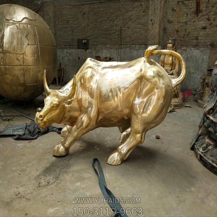 廣場大型黃銅噴金烤漆創意華爾街牛雕塑