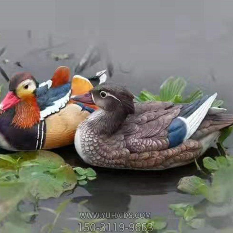園林池塘玻璃鋼仿真鴛鴦雕塑
