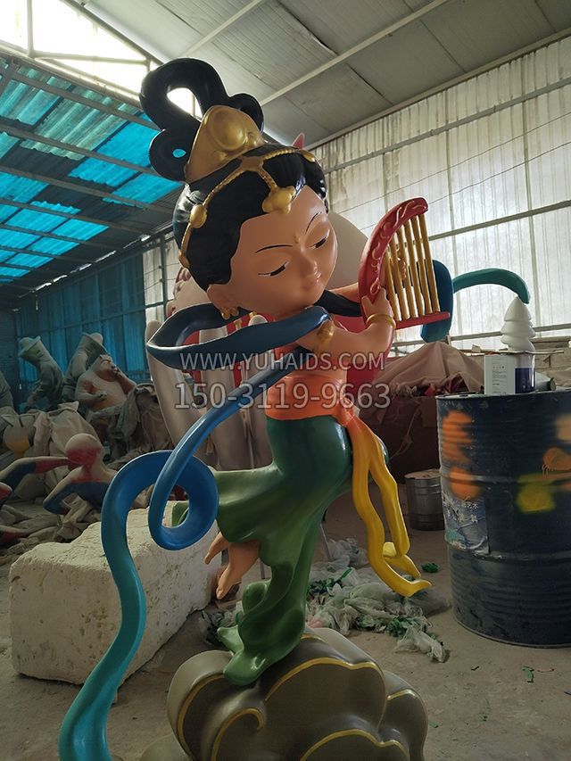 敦煌飛天玻璃鋼卡通仙女雕塑
