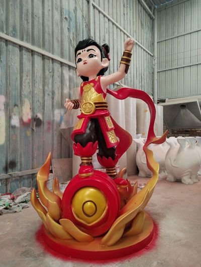 持槍揮拳玻璃鋼哪吒雕塑