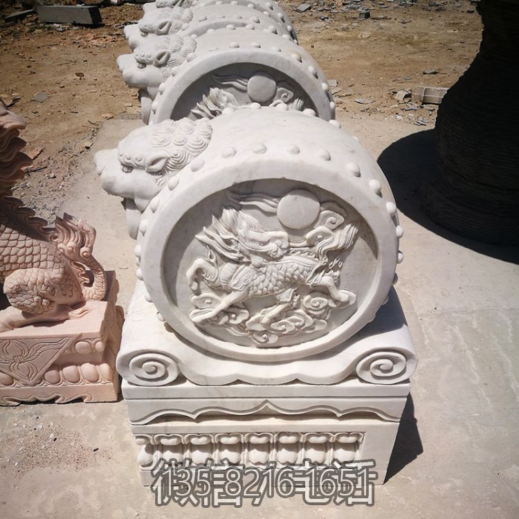 酒店公司門口擺放漢白玉抱鼓石門墩門口裝飾工藝雕塑