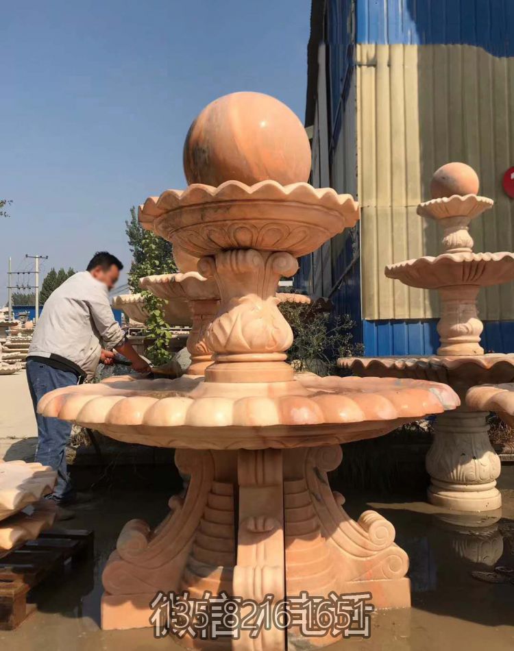 紅色大理石風水球石雕