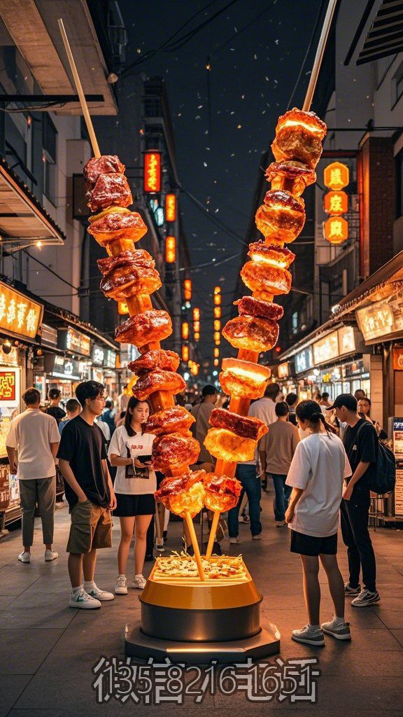 玻璃鋼仿真烤串美食街發光美陳裝飾雕塑