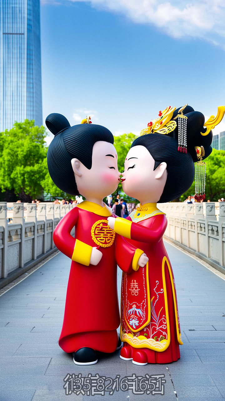 接吻的古代新郎新娘雕塑