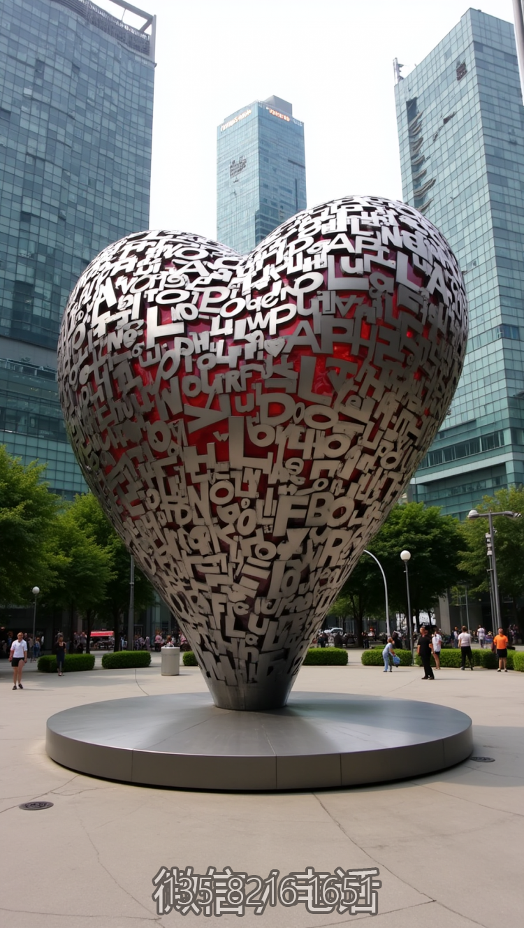字面拼接鏤空愛心不銹鋼雕塑