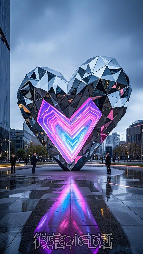 幾何塊面不銹鋼發(fā)光愛(ài)心雕塑