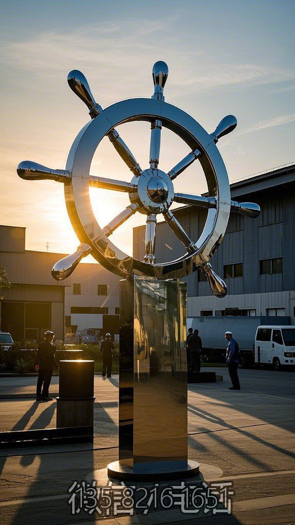 鏡面不銹鋼船舵雕塑