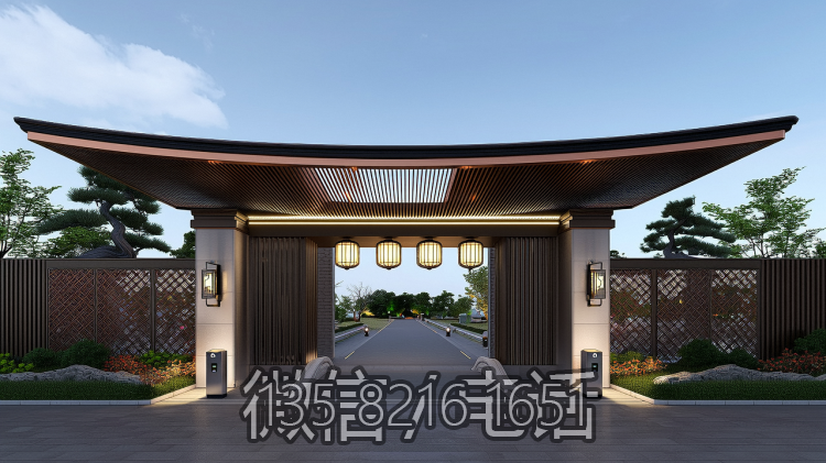 別墅大門中式不銹鋼門頭造型