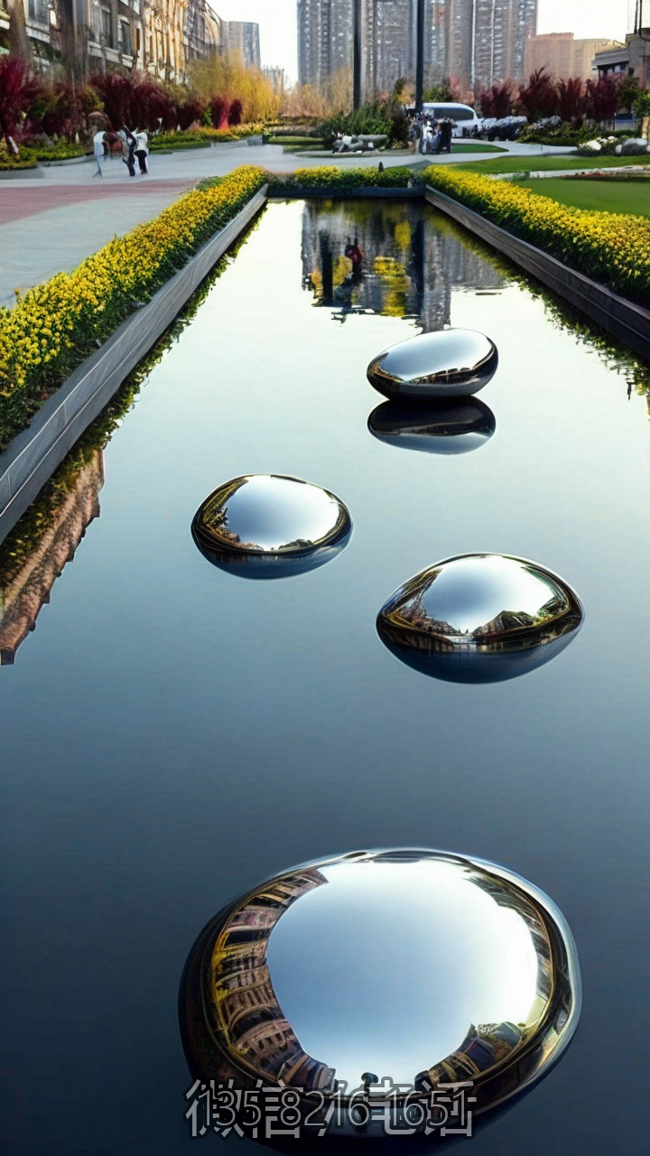 城市廣場水景鵝卵石不銹鋼鏡面雕塑