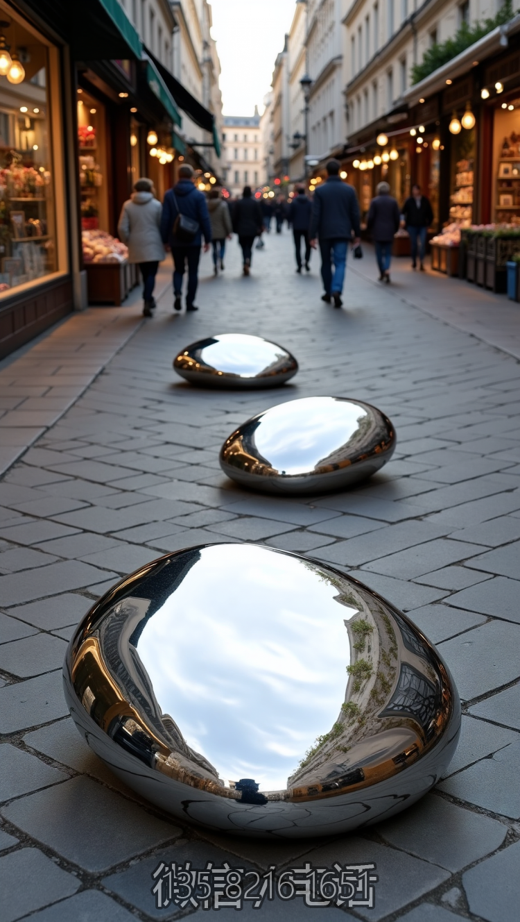 步行街不銹鋼鏡面鵝卵石雕塑擺件