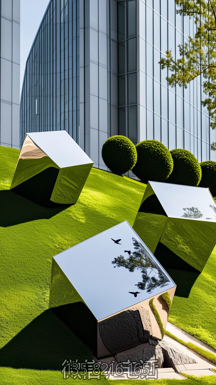 鏡面不銹鋼立方體雕塑擺件