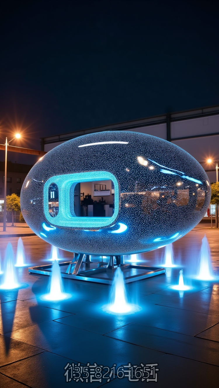 水景裝飾滿天星不銹鋼發光橢圓球雕塑