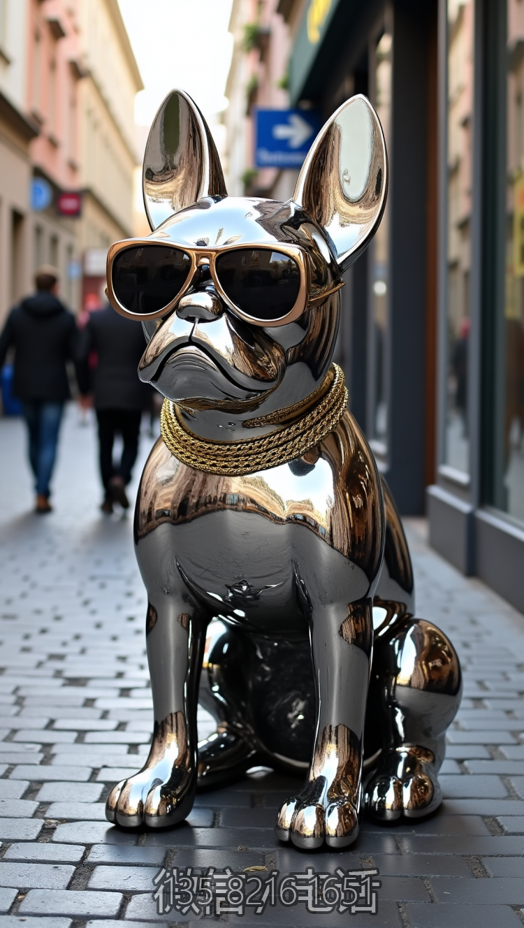 法斗不銹鋼小狗雕塑