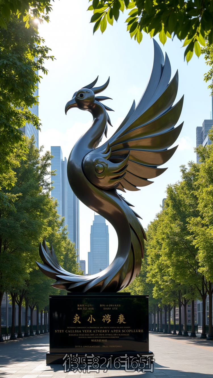 鏡面不銹鋼鳳凰神鳥雕塑