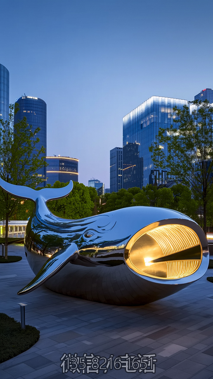 城市園林創意不銹鋼發光鯨魚雕塑
