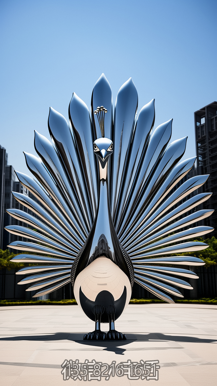 鏡面仿真不銹鋼孔雀雕塑