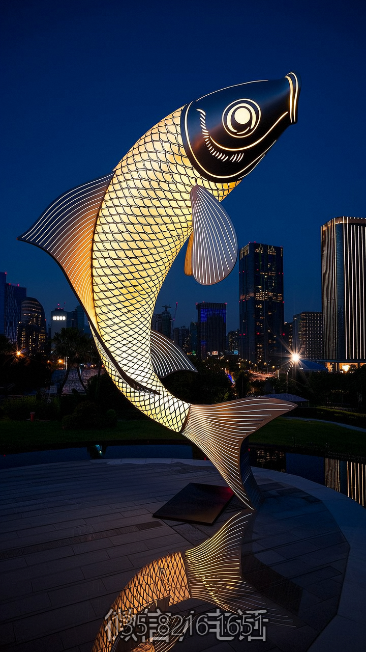 鏤空發光不銹鋼鯉魚雕塑