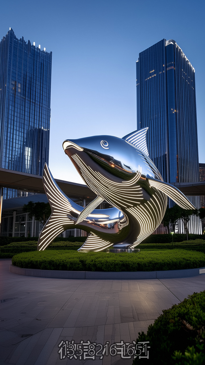 城市綠化帶大型鏡面不銹鋼鯉魚雕塑