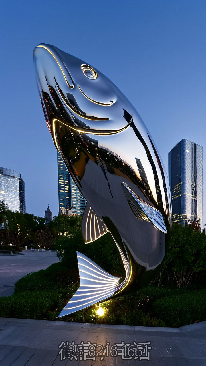 不銹鋼鯉魚鏡面動物雕塑