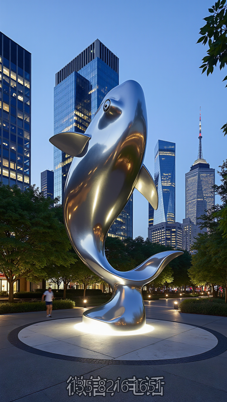 抽象不銹鋼錦鯉雕塑