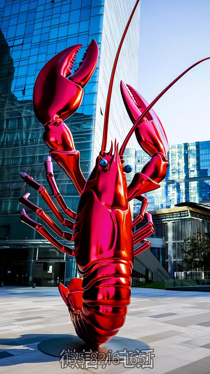 紅色不銹鋼噴漆仿真龍蝦雕塑