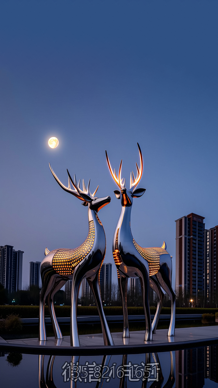 創意不銹鋼小鹿雕塑