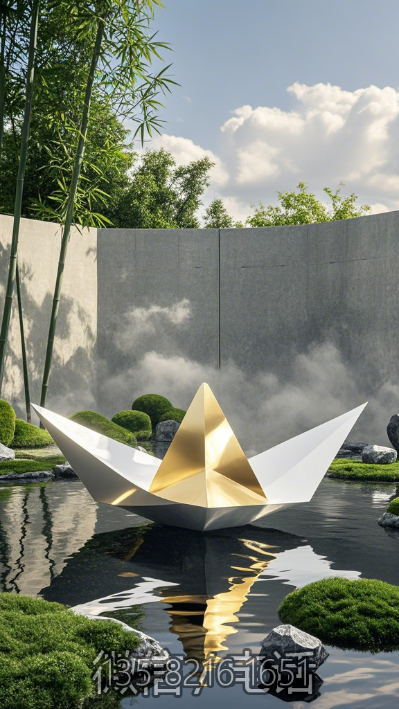 園林水景不銹鋼裝飾小船雕塑擺件