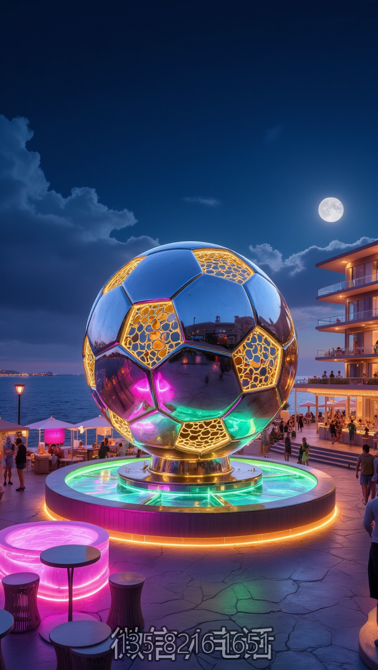 鏤空發光足球，大型不銹鋼足球雕塑