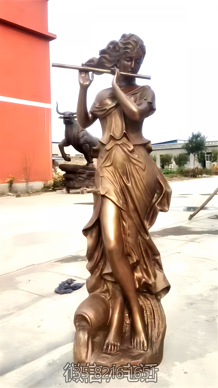 城市街道銅雕吹笛子的西方人物雕塑