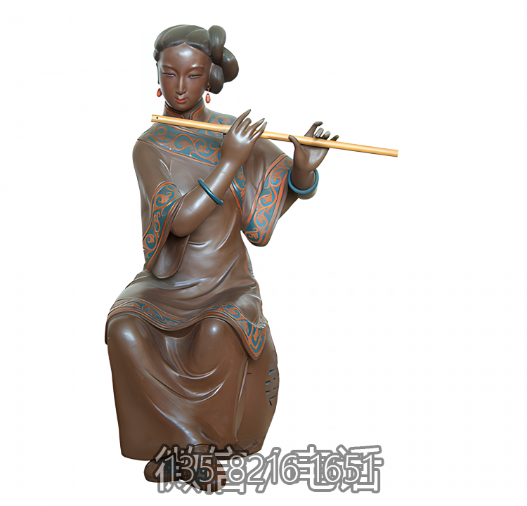 創意玻璃鋼吹笛子的人物雕塑